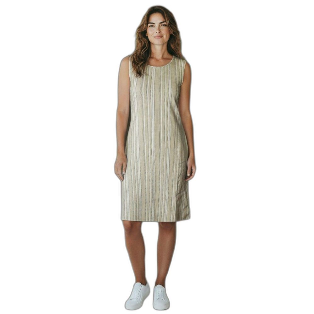 Kiko Dress Women Size M Beige with Striped 100% Linen 2YK # 49